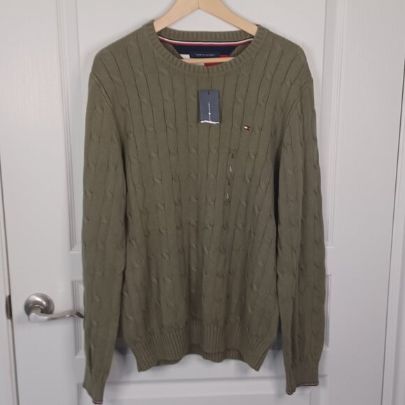 Chaps Ralph Lauren Cable Knit Cotton Ribbed Sweater Men's L Green Fisherman NWT - Picture 1 of 4